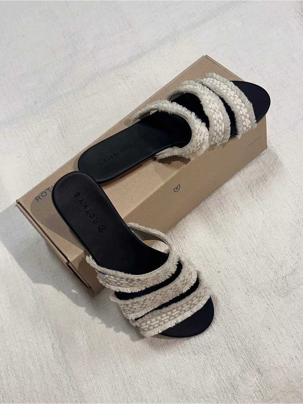 Rothy's Women's Cream Braided Triple Strap Slide Sandals - Size 10 - Unworn